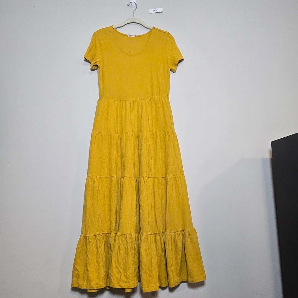 Faherty Women's Yellow Short Sleeve Tiered Maxi Dress